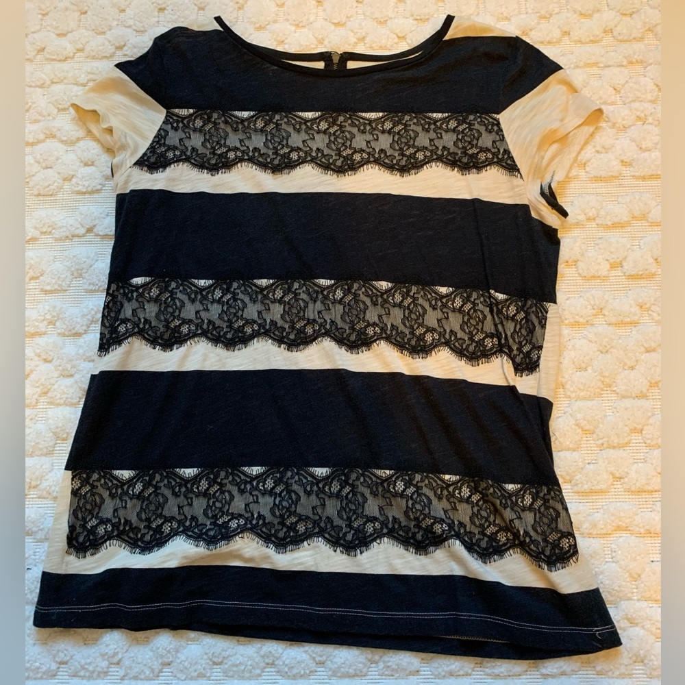LOFT striped and lace shirt size L